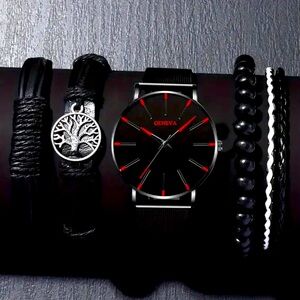 Geneva Men’s Stainless Classic Tree Of Life Watch Set+ Matching Bracelets Set